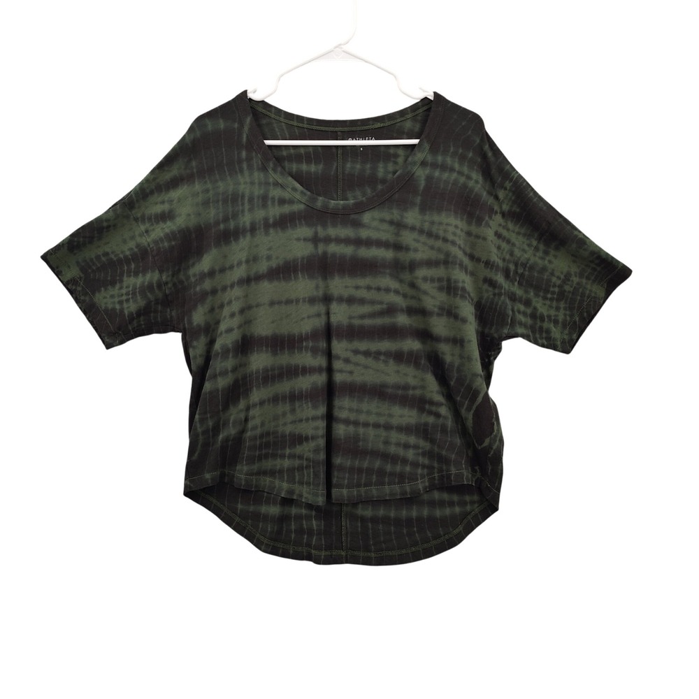 Athleta Women Gorpcore Boho 100% Cotton Tee S Green Tie Dye Relaxed Scoop Neck